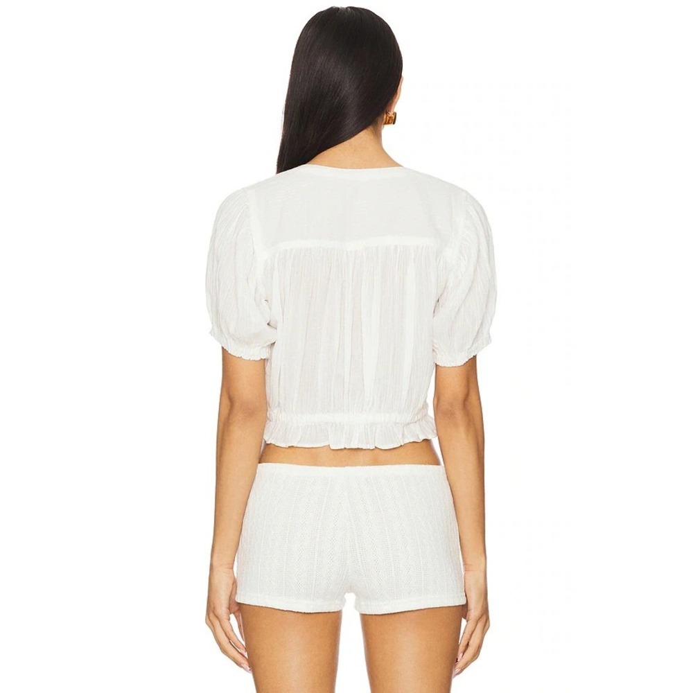 NEW Free People Little Cloud Button-Up Crop Top V-Neck Short Sleeve Sheer XS - Picture 10 of 14